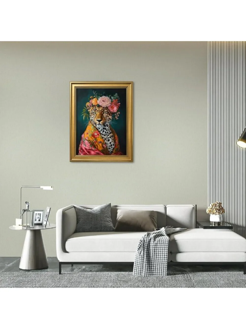 Colorful Floral Leopard Wall Art Canvas Print - Vintage Jungle Decor 12x16